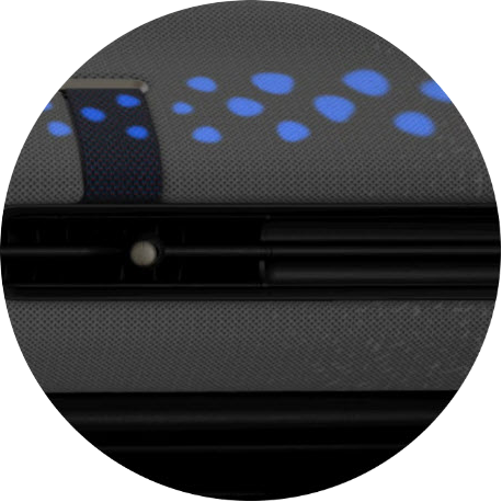 A close-up of blue projections cast across the dashboard.