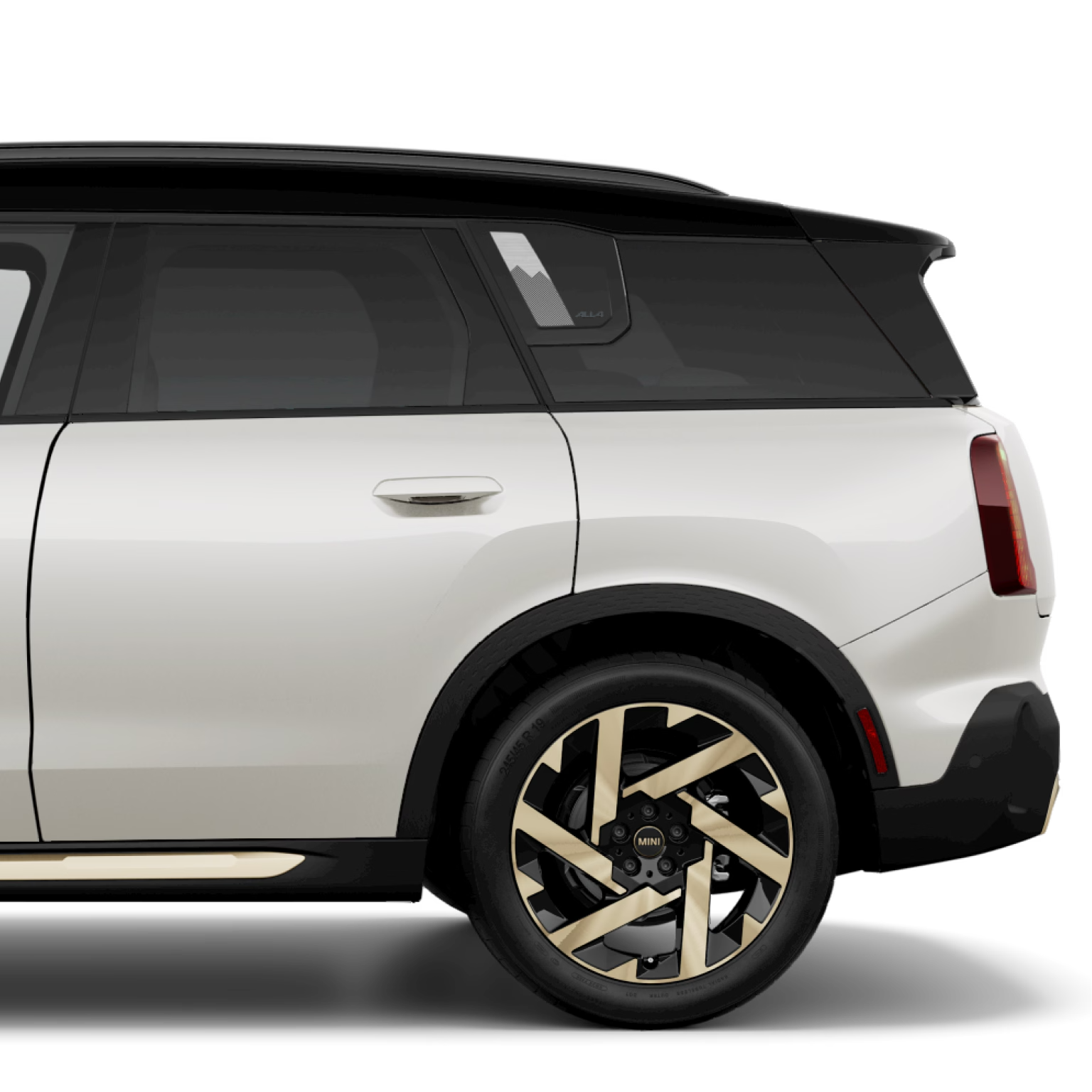 Side view of rear half of a MINI Countryman SE All4.