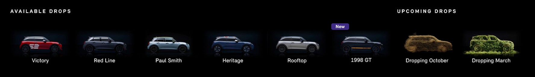 Line up of available and upcoming MINI Special Edition vehicles.