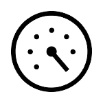 Black-and-white icon of an analog timer.