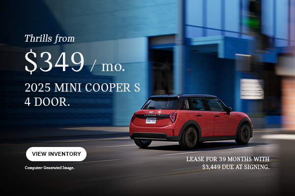 back view of red mini cooper.